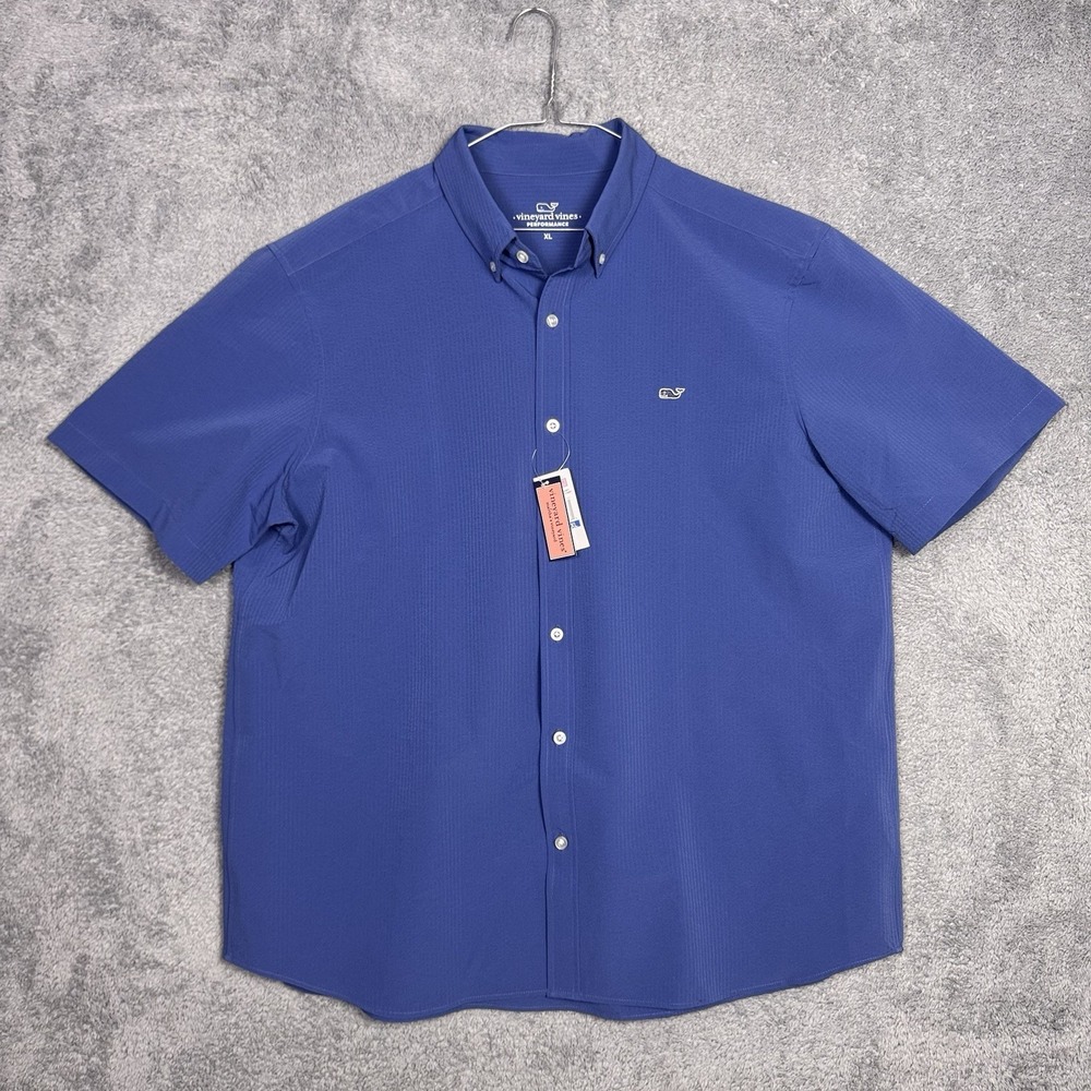 Vineyard Vines Shirt Men's XL Seersucker Performance Whale Classic Moonshine